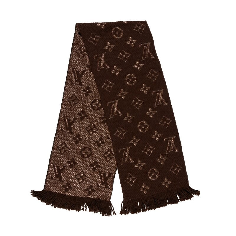 Brown and Gold Monogram Logomania Shine Scarf