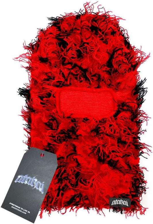 Red And Black Distressed Balaclava Face Mask Clothing