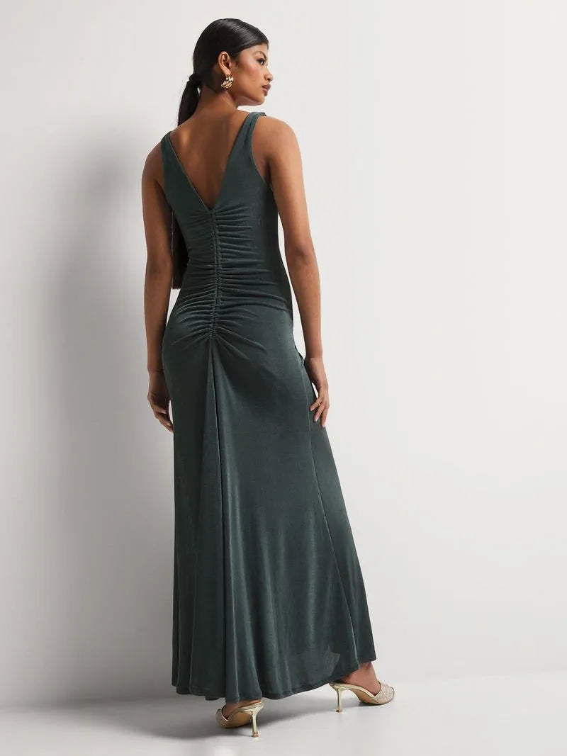 Luella Deep V-Neck Draped Column Dress