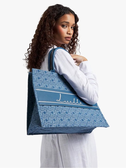 Luella Large Denim Monogram Tote Bag
