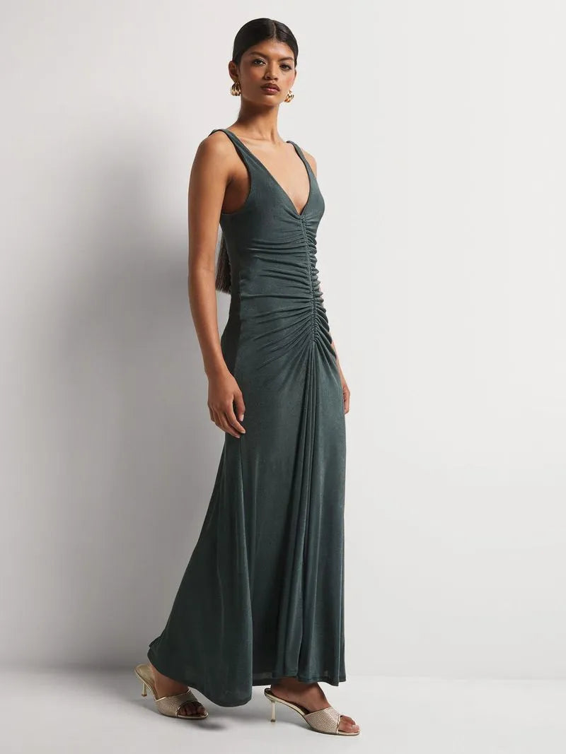 Luella Deep V-Neck Draped Column Dress