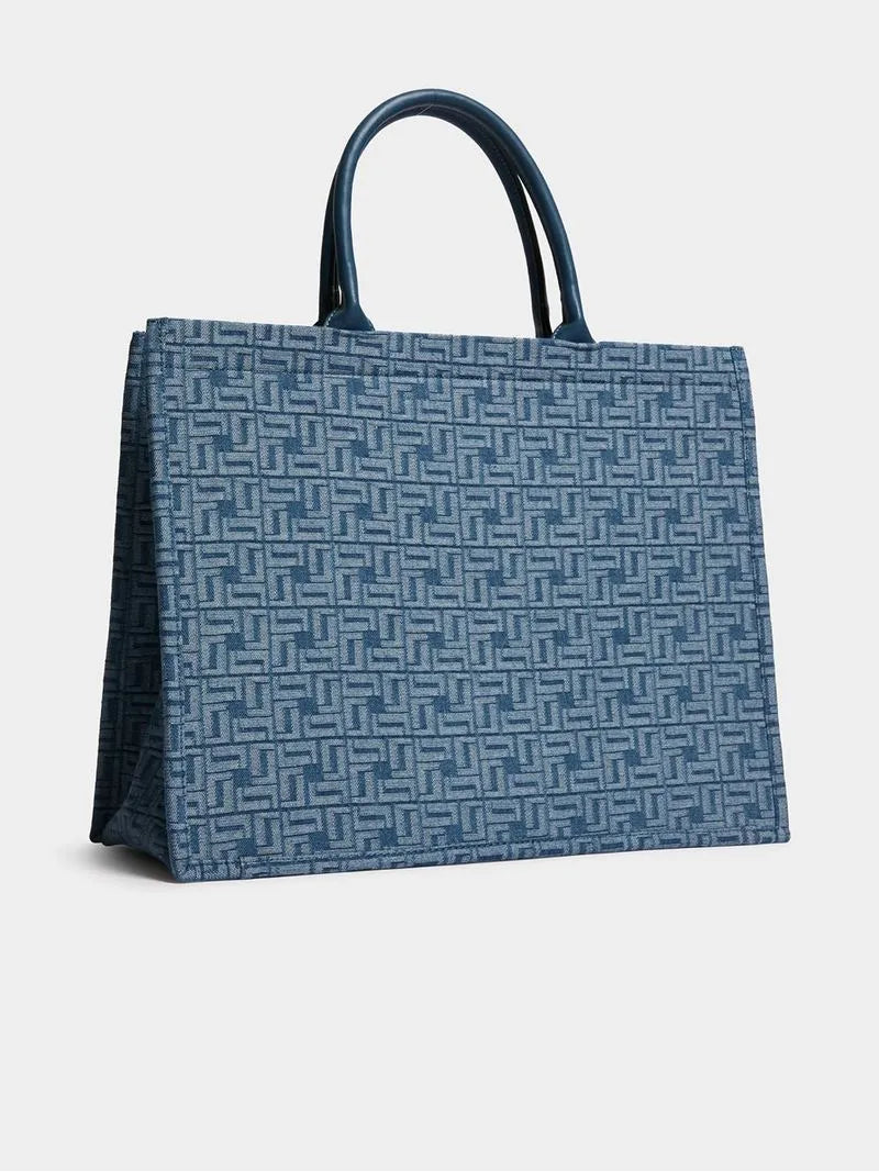 Luella Large Denim Monogram Tote Bag