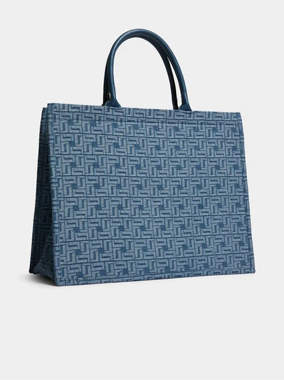 Luella Large Denim Monogram Tote Bag