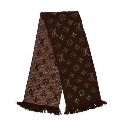 Brown and Gold Monogram Logomania Shine Scarf