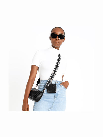 Luella Crossbody Bag with Embossed Logo Print and Removable Pouch